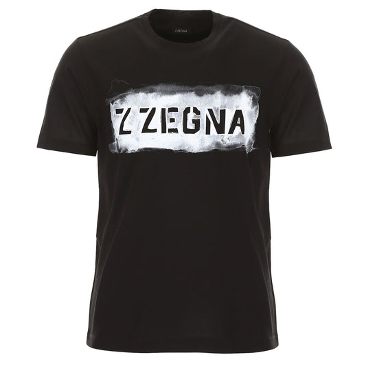 Z Zegna Men's Graffiti Logo Short Sleeve Cotton T-Shirt, Black
