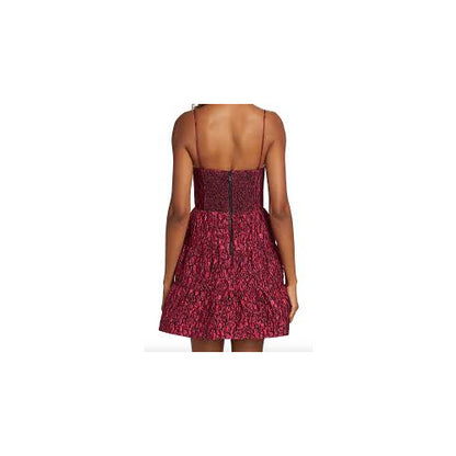 alice + olivia Jamila Spaghetti Strap Tiered Mini Dress, Wild Pink/Black