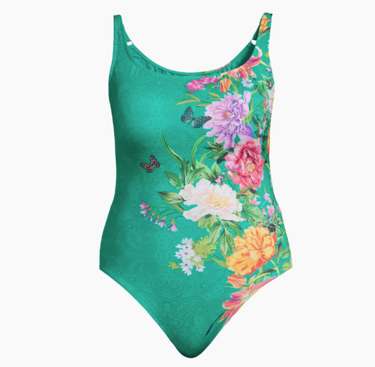Johnny Was Peacock Goza Tank One Piece Swimsuit Multi