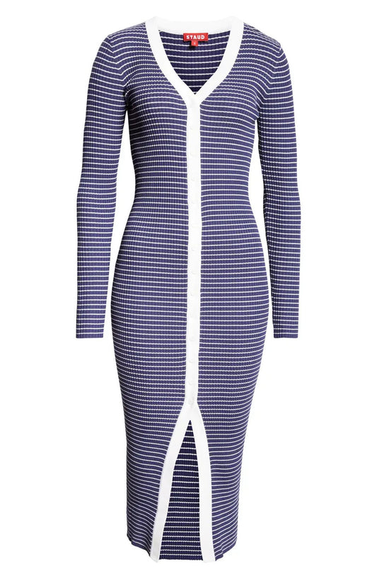 STAUD Women's Shoko Sweater, Navy Micro Stripe