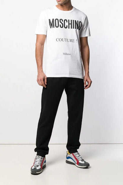 MOSCHINO Men's White Logo Print Short Sleeve T-Shirt