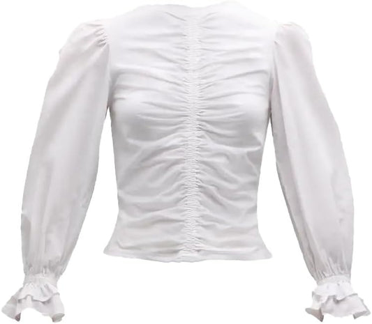 Cinq a Sept Women's Mahnaz Ruched Poplin Puff-Sleeve Top, White