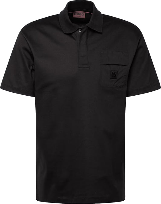 HUGO Men's Domer Solid Black Cotton Short Sleeve Polo T-Shirt