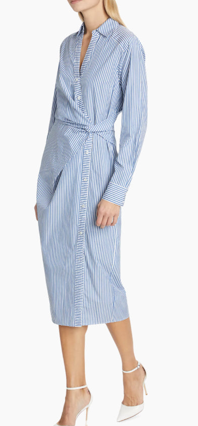 Veronica Beard Women's Wright Light Blue White Striped Midi Dress