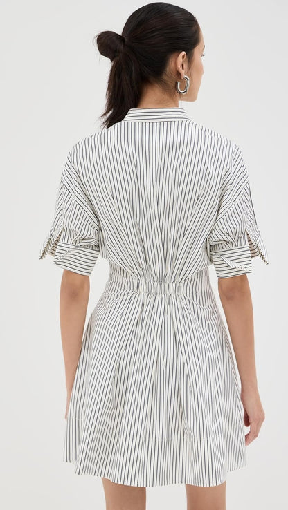 STAUD Women's Mini Lorenza Dress, Ivory Micro Stripe