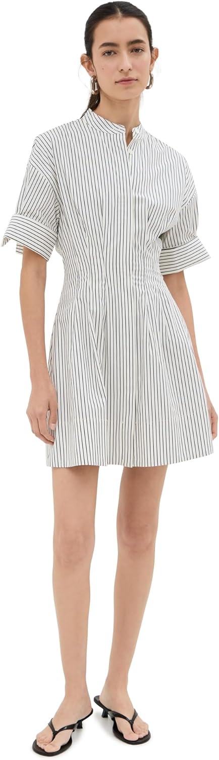 STAUD Women's Mini Lorenza Dress, Ivory Micro Stripe