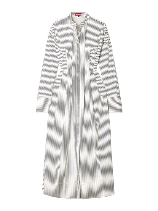 STAUD Women's Midi Lorenza Dress, Ivory Micro Stripe