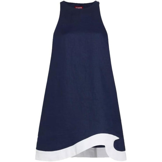STAUD Women's Allori Linen Shift Dress, Navy/White
