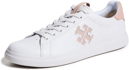 Tory Burch Women's Double T Howell Court Sneakers, Titanium White/Shell Pink