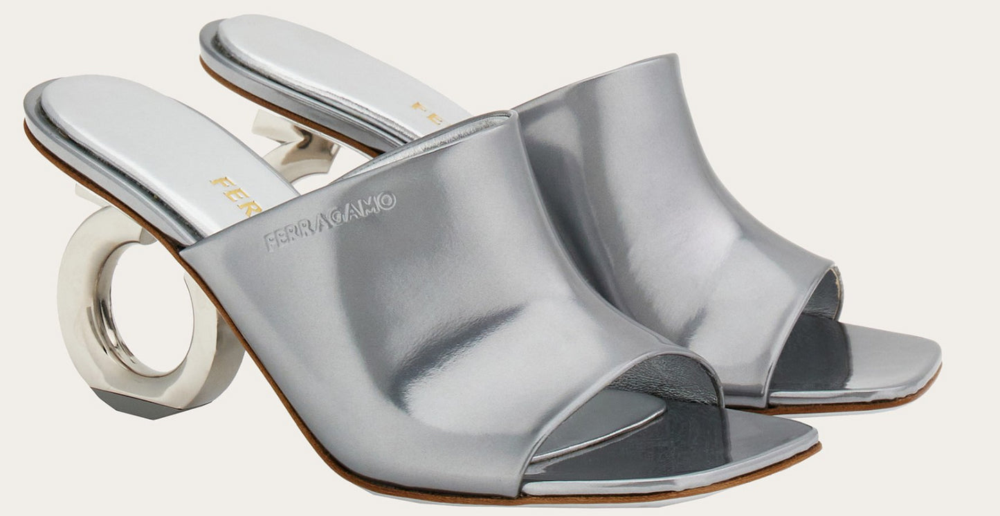 Salvatore Ferragamo Women's Astro Elina 70MM Leather Slide Mules, Silver