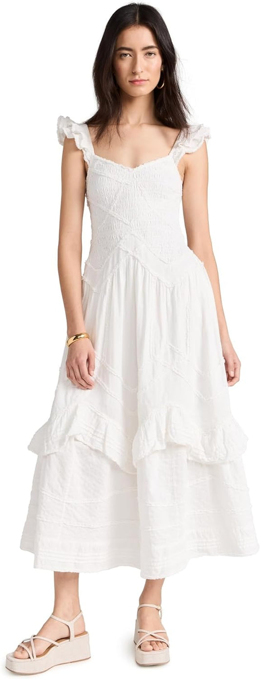 LoveShackFancy Women's Brin Dress, Bright White