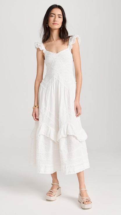 LoveShackFancy Women's Brin Dress, Bright White
