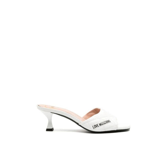 Love Moschino Leather Quilted Heeled Slides, White