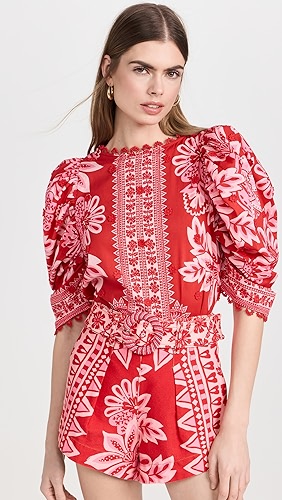FARM Rio Women's Flora Tapestry Red Blouse, Flora Tapestry Red