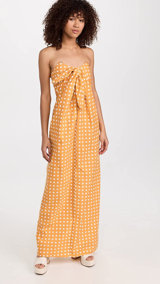 CAROLINE CONSTAS Women's Kaia Dress, Mustard White Polka Dot