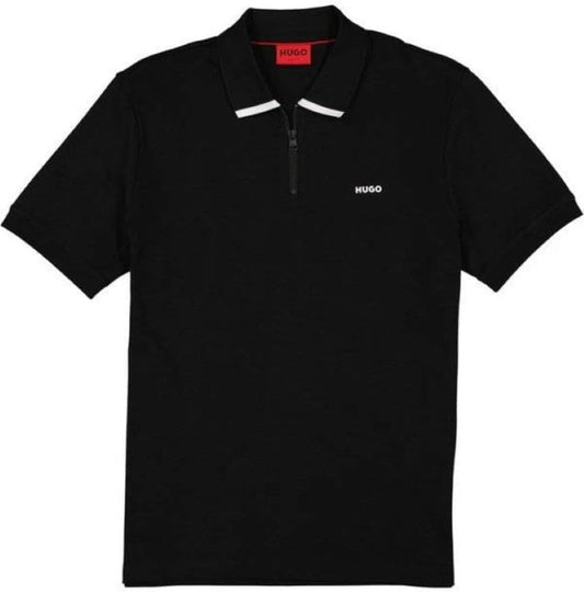 Hugo Men's Dalomino Short Sleeve Half Zip Polo T-Shirt, Black