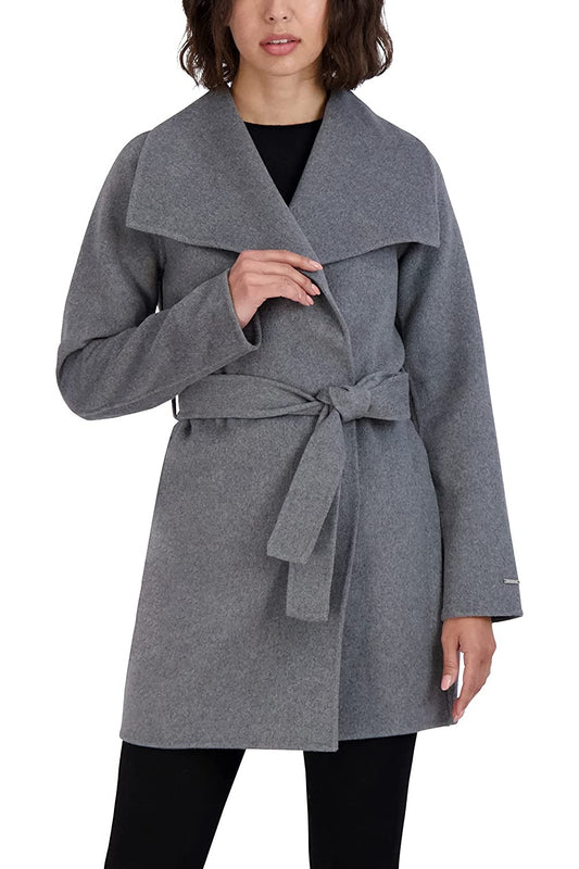 Tahari Women's Ash Gray Wool Wrap Coat Jacket Ella
