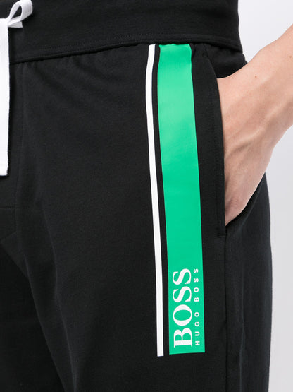 Hugo Boss Authentic Pants Raven Black with Green Stripe Joggers Track Casual