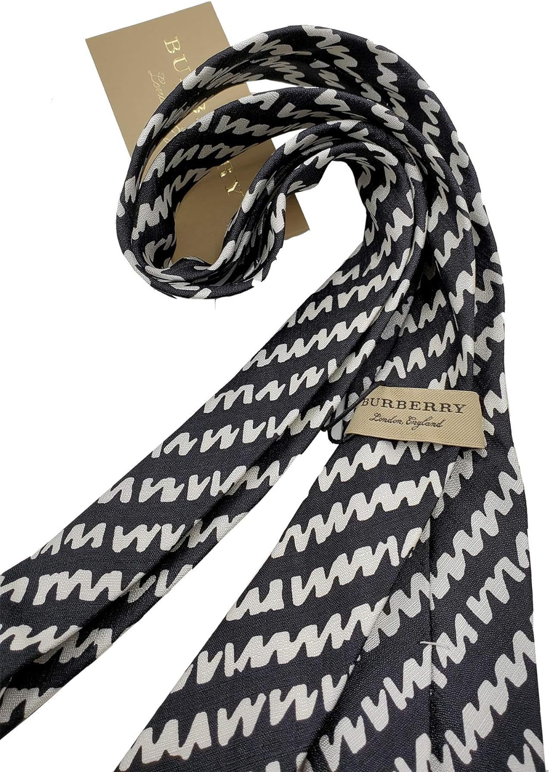 Burberry London Men's Stanfield Black White 100% Silk Geometric Skinny Neck Tie