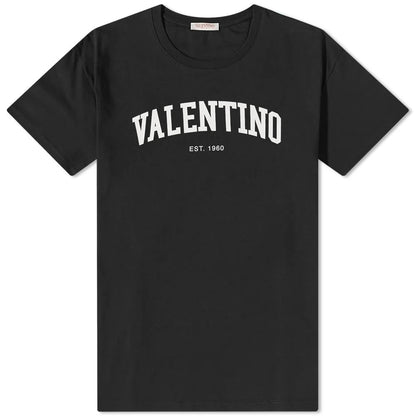Valentino Garavani Black Men's Short Sleeve Crew Neck T-Shirt with White Logo