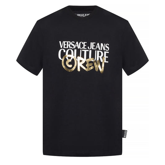 Versace Jeans Couture Men's Black Gold Crew Logo Short Sleeve Cotton T-Shirt