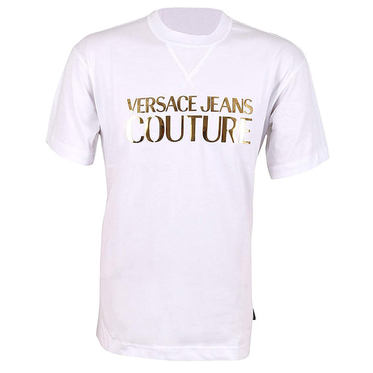 Versace Jeans Couture Men's White Gold Metal Logo Short Sleeve T-Shirt