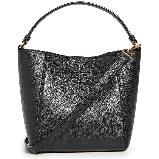 Tory Burch Women's Mcgraw Black Grained Leather Bucket Bag Handbag