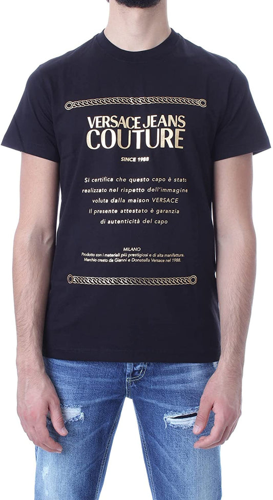 Versace Jeans Couture Men's Printed Script Logo Black/Gold T-Shirt Short Sleeve
