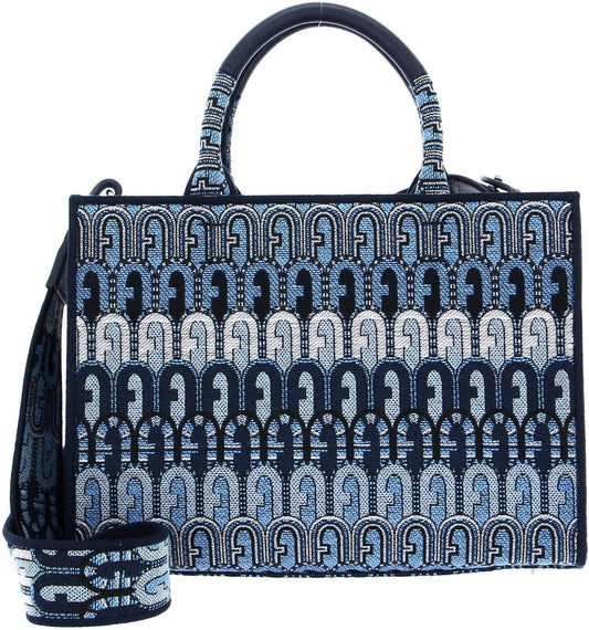 Furla Opportunity Bag In Blue Logoed Fabric Blue