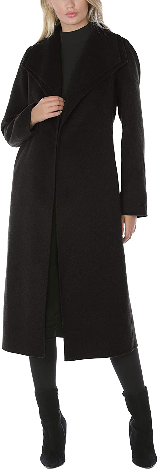Tahari Women's Black Double Layered Collar Wool Long Coat