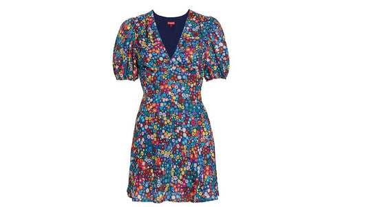 Staud Women's Milla Mini Rainbow Flower Market Puffed Sleeves Lined V-Neck Dress