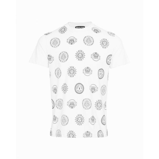 Versace Jeans Couture Men's White All Over Logo Short Sleeve Crew Neck T-Shirt