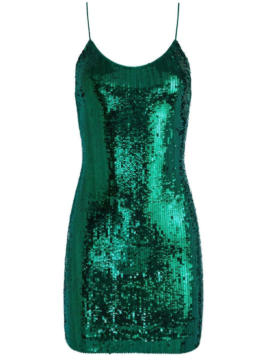 Alice + Olivia Nelle Ftd Spgt Strp Mini Dress Emerald