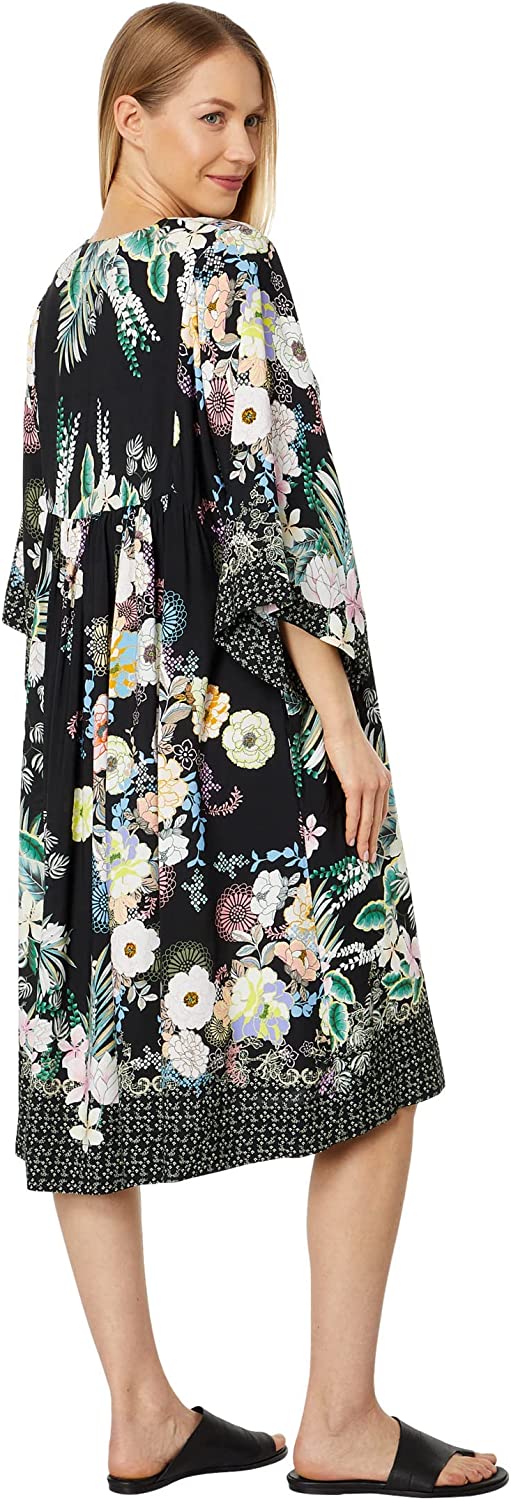 Johnny Was Women New Easy Cover-Up Black Floral Swing Dress