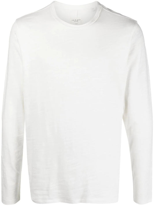 rag & bone Men's White Knit Long Sleeve Cotton T-Shirt Pullover