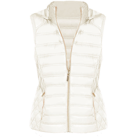 Michael Kors Women's Bone White Down Sleeveless Puffer Vest with Removable Hood