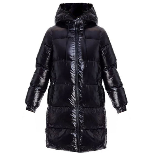 Michael Michael Kors Women's Black Down Shiny Hooded Puffer Coat 3/4 Length with Insert Vest