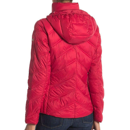 Michael Michael Kors Red Chevron Hooded Down Quilted Packable Coat Jacket