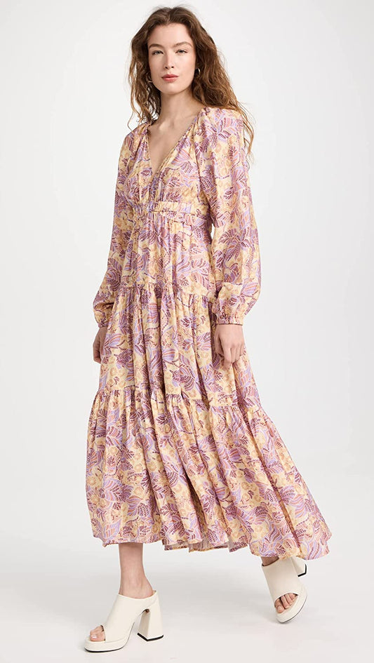 A.L.C. Women's Iman Dress, Canary/Iris Multi Floral Maxi Dress