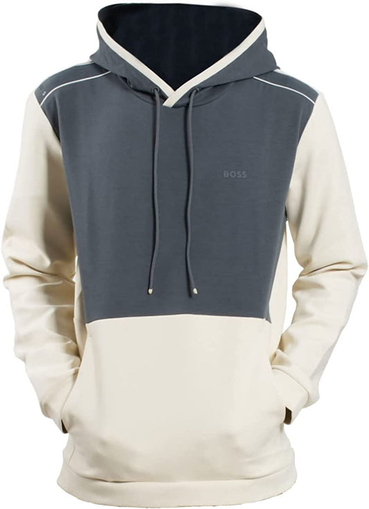 Hugo Boss Men's Soody 1 Colorblock Gray Ivory Hooded Sweatshirt