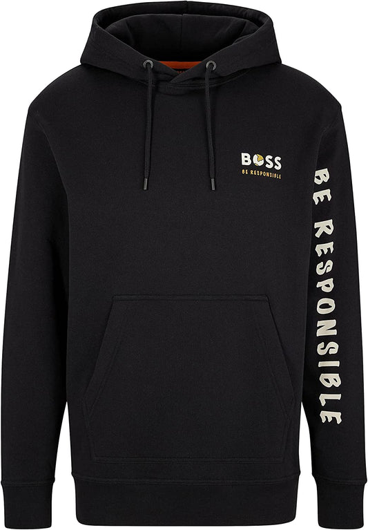 Hugo Boss Men's Wegenerated Black Be Responsible Hoodie Sweatshirt