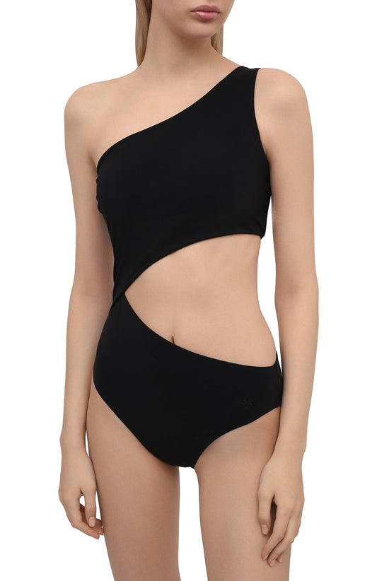 Tory Burch Women's One Shoulder One Piece Solid Black Swimsuit