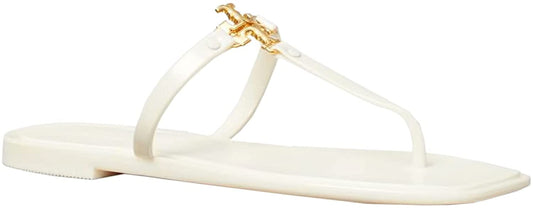 Tory Burch Women Footwear Roxanne Jelly Gold Logo Thong Sandals Ivory
