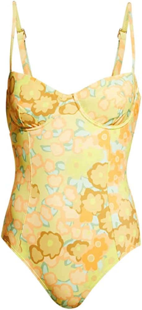 Tory Burch Women's Underwire One Piece Swimsuit Yellow Blossom Floral