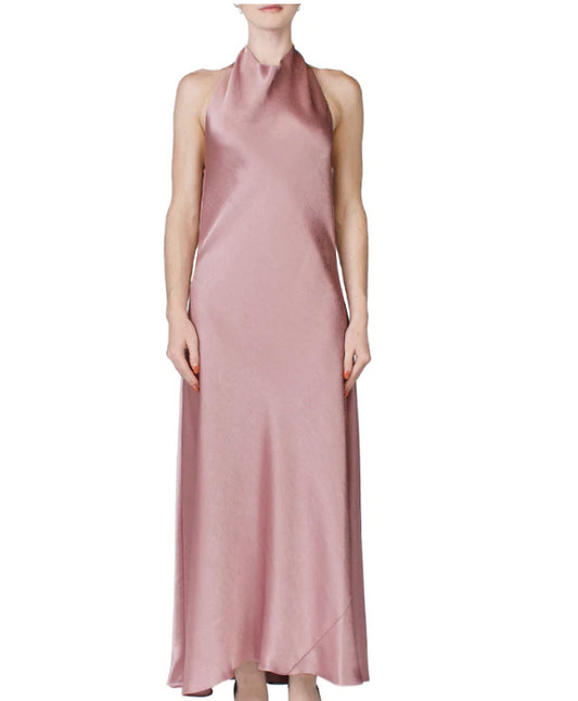Vince Women Petal Quartz Pink Halter Cowl Neck Silk Maxi Slip Dress