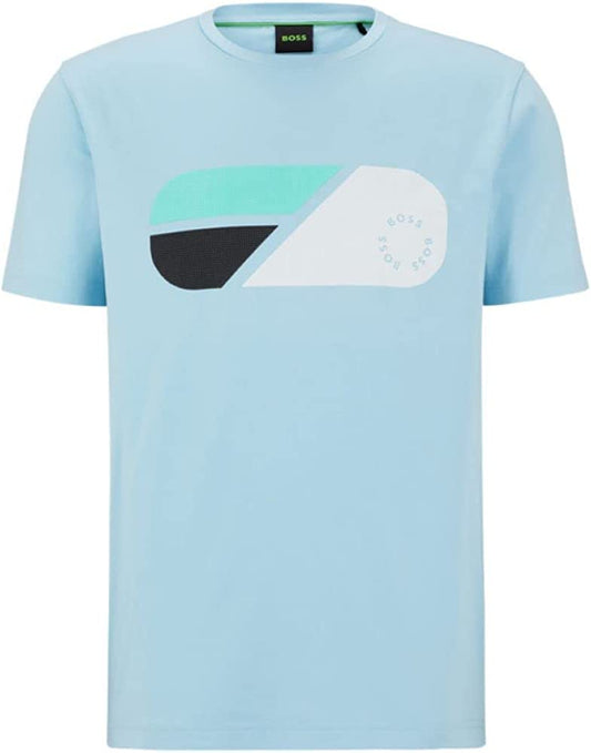 Hugo Boss Men's Tee 9 Light Blue Logo Short Sleeve Crew Neck T-Shirt