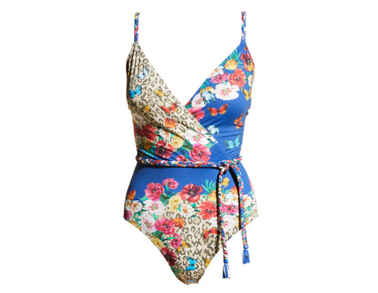 Johnny Was Women's Braided Wrap One Piece Multi Color Swimsuit