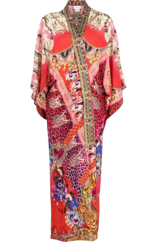 Camilla Women's Long Kimono Coat Artesania Mania Wide Sleeves Beaded Multi-Color