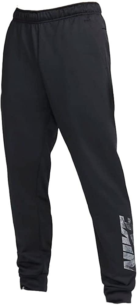 Nike Men Solid Black Logo Tapered Swoosh Therma Fit Joggers Pants
