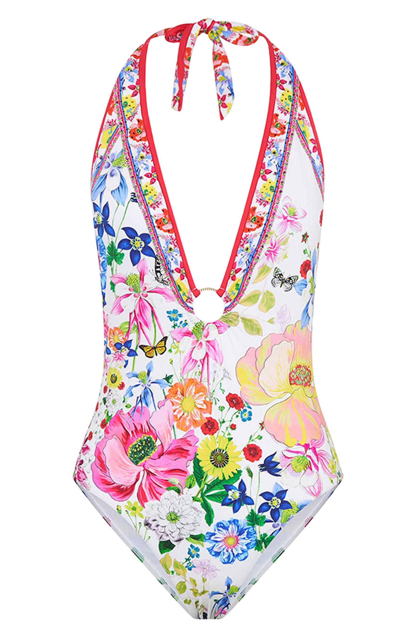 Camilla Women Fairy Gang Floral Tie Back V-Neck Beaded One Piece Swimsuit